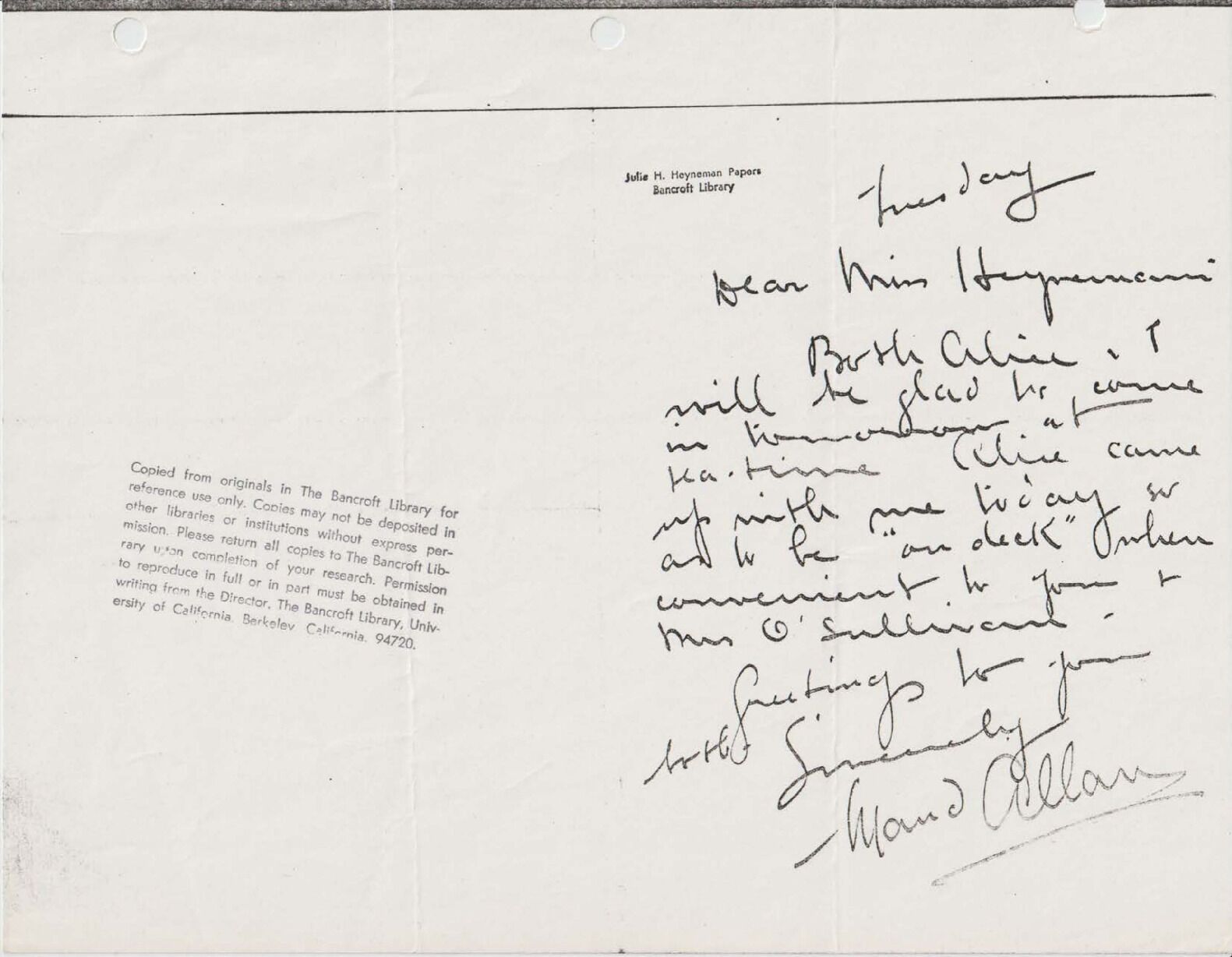 Maud Allan's Correspondence / Correspondance de Maud Allan