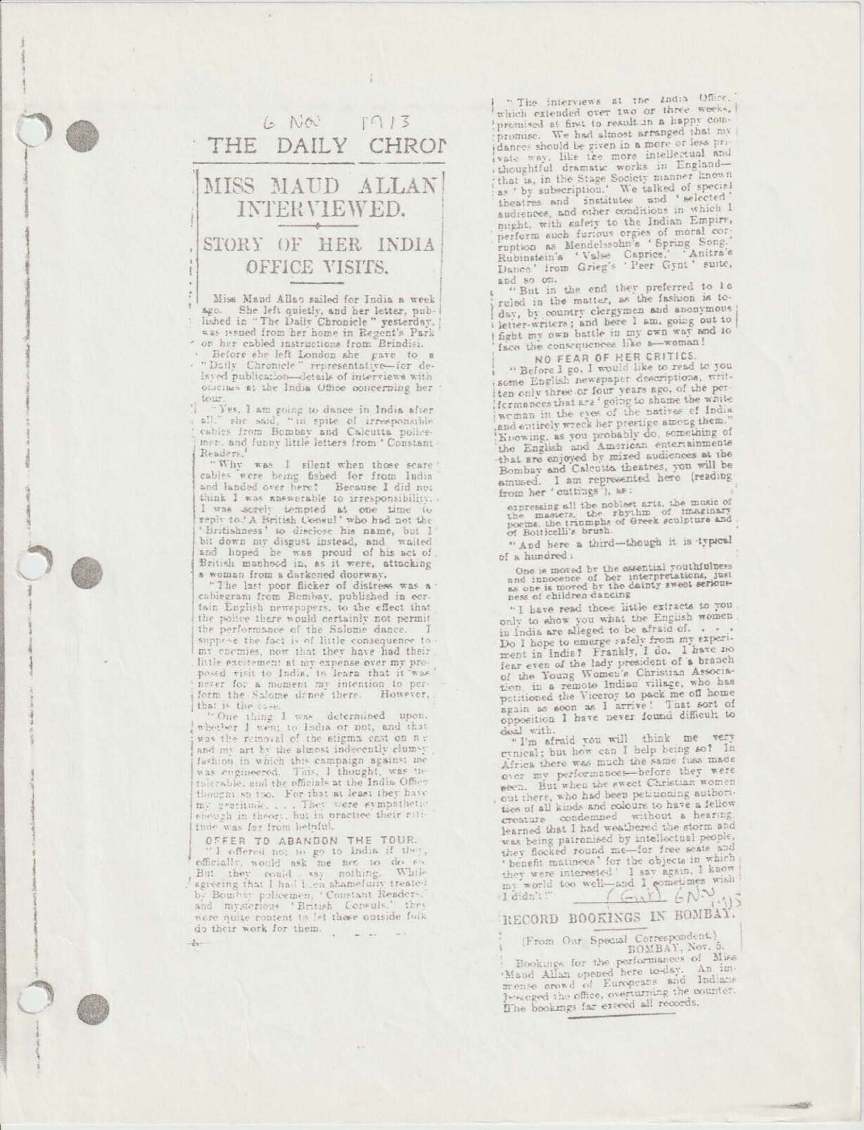 Maud Allan India Tour Controversy 1913 / Controverse autour de la tournée de Maud Allan Inde en 1913